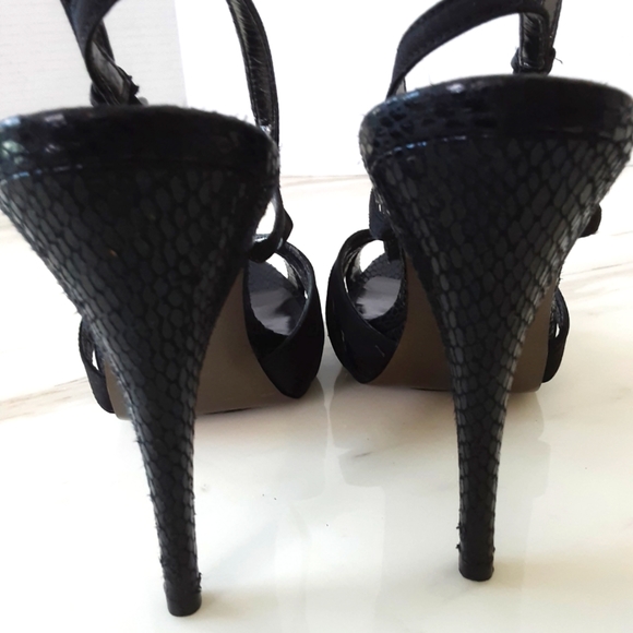 CHARLES DAVID SNAKE SKIN SATIN STRAPPY STILETTO HEELS SZ 6.5B - Picture 7 of 9